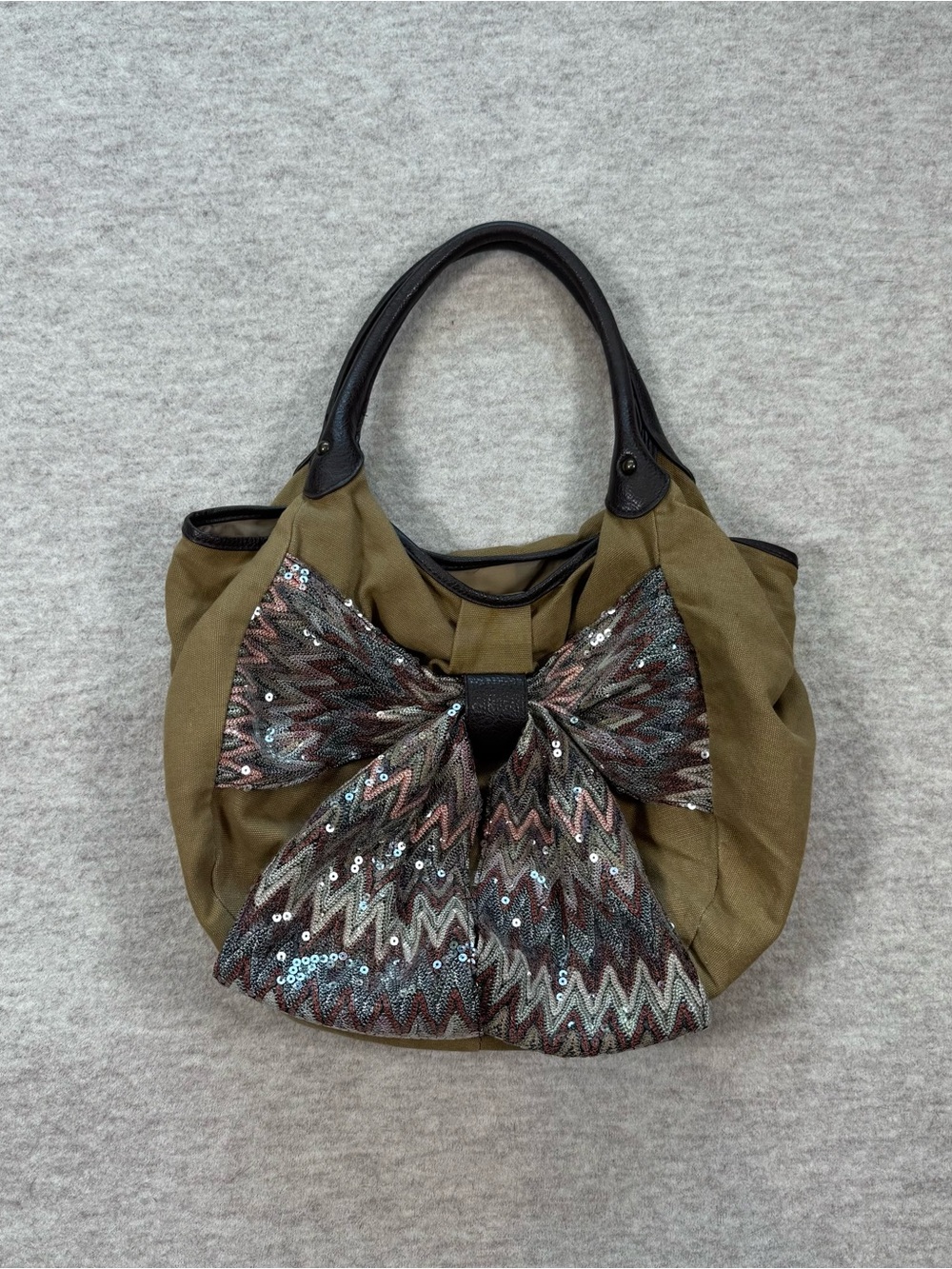 Olsenboye Olive Green Hobo with Sequin Chevron Bow